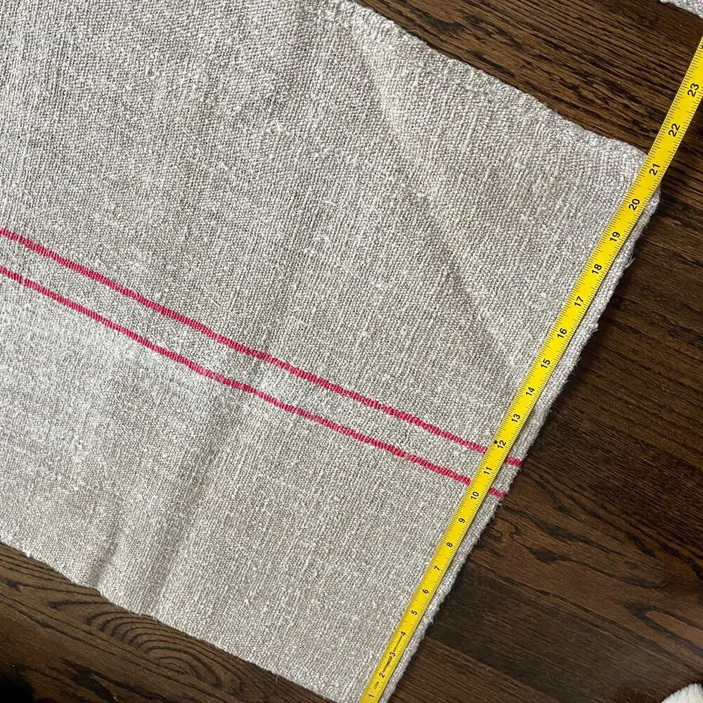 Stunning Red Tan Organic Fabric Hemp Antique French Grainsack Linen